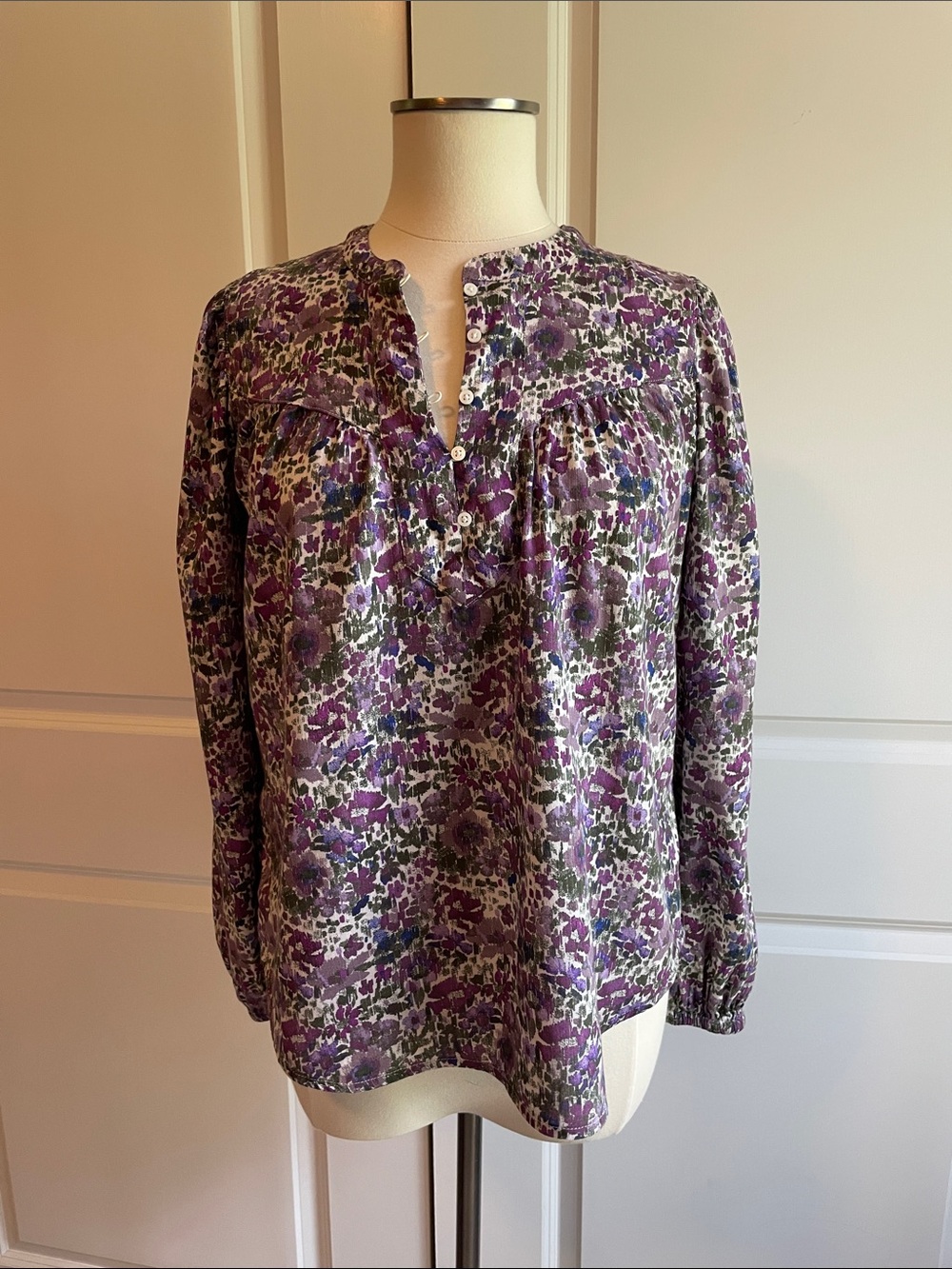 Gap Zen Purple Floral Shirred Popover Shirt Size Small